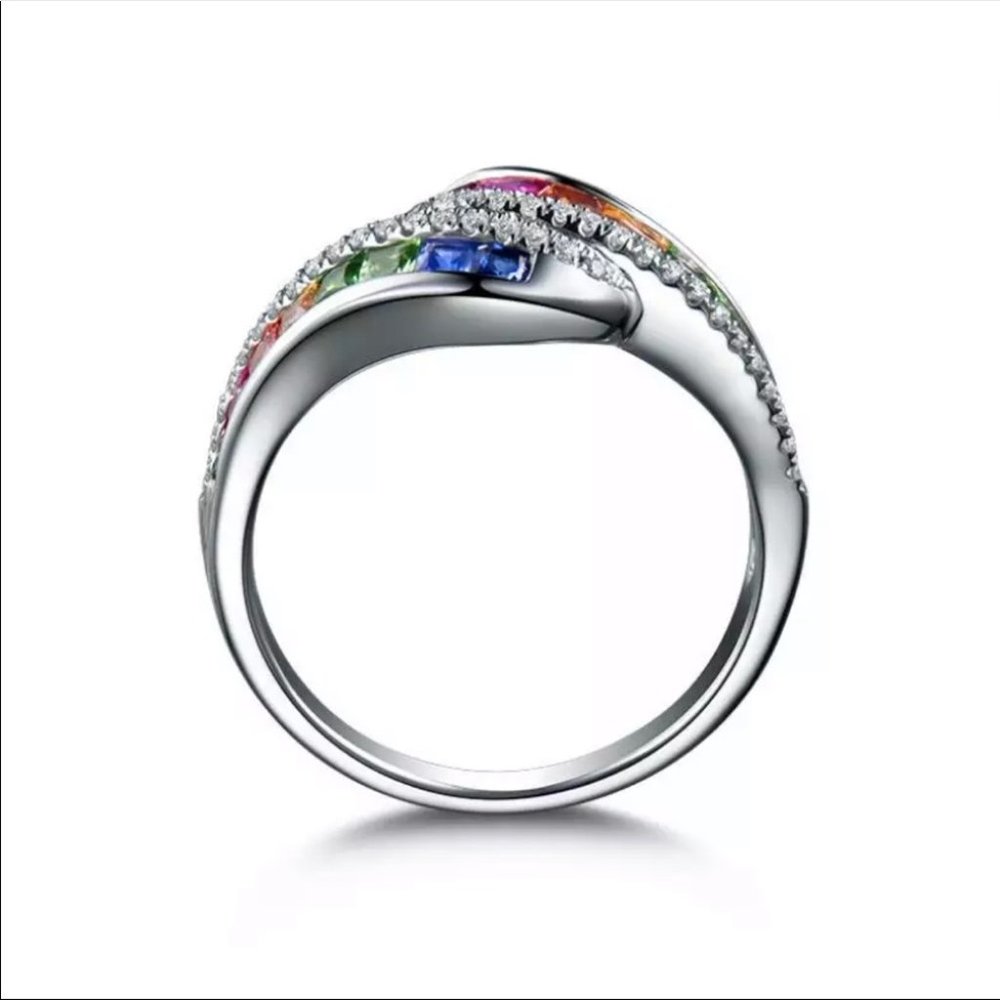 18k white gold Multicolor Rainbow AAA Zircon Ring - Picture 4 of 4